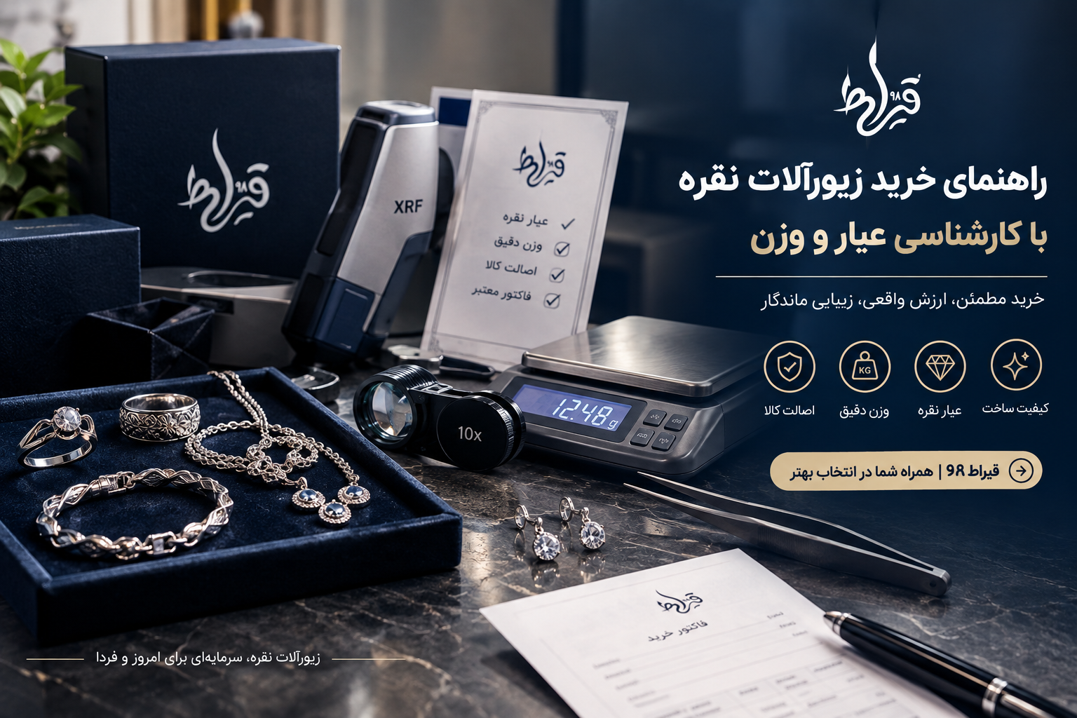 راهنمای خرید زیورآلات نقره با کارشناسی عیار و وزن | قیراط98