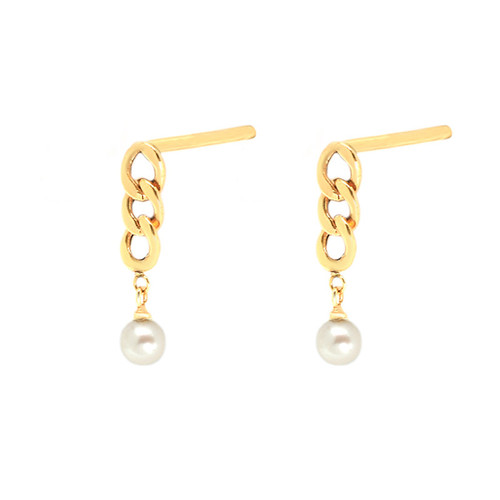 گوشواره طلا 18 عیار زنانه مدل نیم کارتیه و مروارید