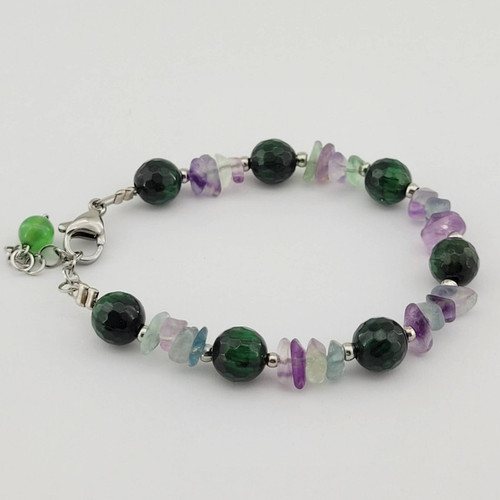 دستبند زنانه مدل سنگ فلوریت و چشم گربه کد 742