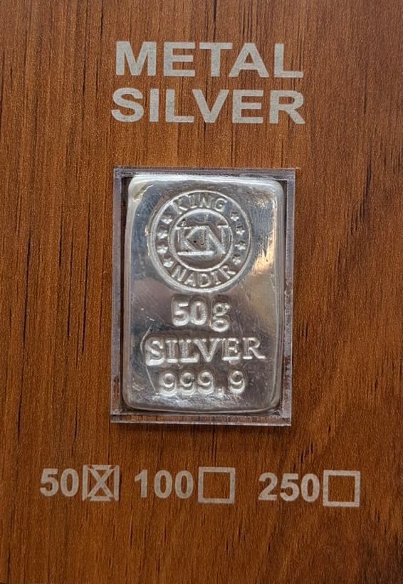 شمش نقره ترکیهای ندیر 50 گرمی KING NADIR عیار 999.9 – نقره فوق خالص