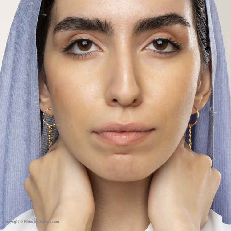 گوشواره طلا 18 عیار زنانه قیراط98 مدل حلقه ای با آویز کد KE021