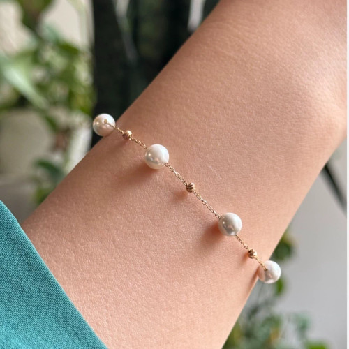 دستبند طلا و مروارید شل- 0.86 گرم