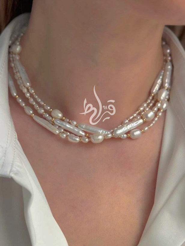گردنبند زنانه و مروارید طبیعی باروک قیراط98