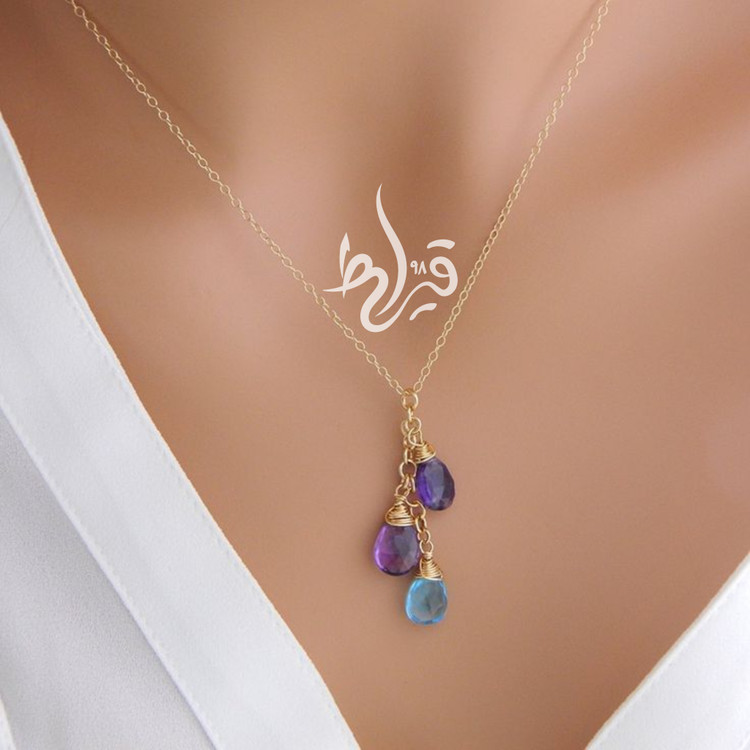گردنبند زنانه سنگ جواهری آمیتیست اشکی طبیعی قیراط98