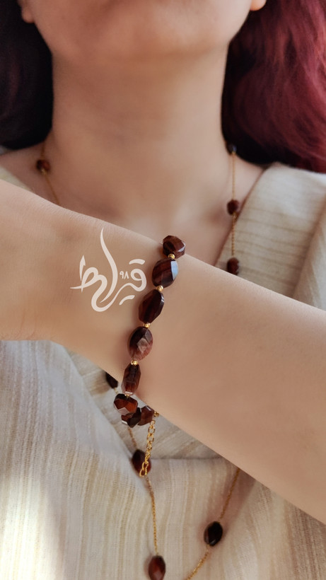 ست گردنبند و دستبند زنانه رولباسی سنگ طبیعی چشم گربه قیراط 98