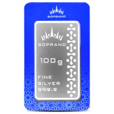 شمش نقره 100 گرمی سوپرانو عیار 999.9 | نقره خالص فوقالعاده Soprano | قیمت شمش نقره 100 گرمی | قیراط98