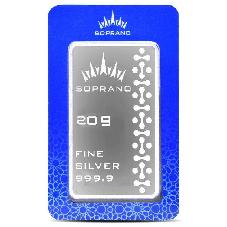 شمش نقره 20 گرمی سوپرانو عیار 999.9 | نقره خالص فوقالعاده سوپرانو | قیمت شمش نقره 20 گرمی | قیراط98
