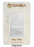 شمش نقره 100 گرمی ONSA عیار 999 | شمش نقره اونسا 100 گرم | قیمت شمش نقره ONSA | قیراط98