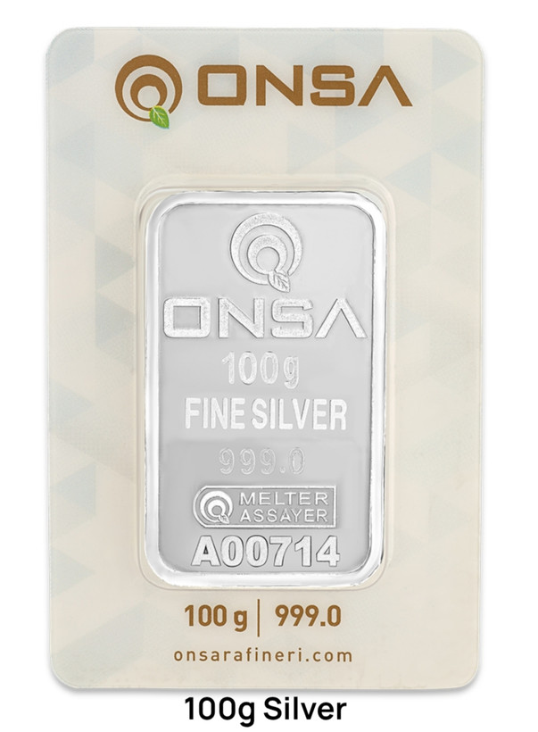 شمش نقره 100 گرمی ONSA عیار 999 | شمش نقره اونسا 100 گرم | قیمت شمش نقره ONSA | قیراط98