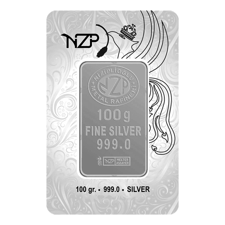 شمش نقره 100 گرمی NZP عیار 999 – نقره خالص اصل