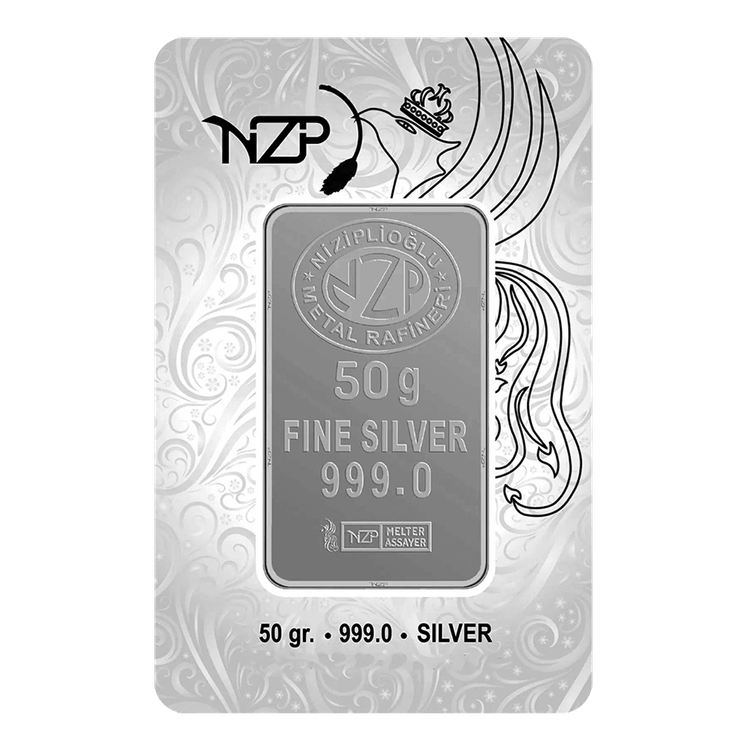 شمش نقره 50 گرمی NZP عیار 999 – نقره خالص اصل