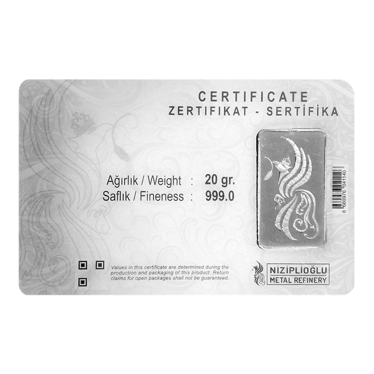 شمش نقره 20 گرمی NZP عیار 999 – نقره خالص اصل