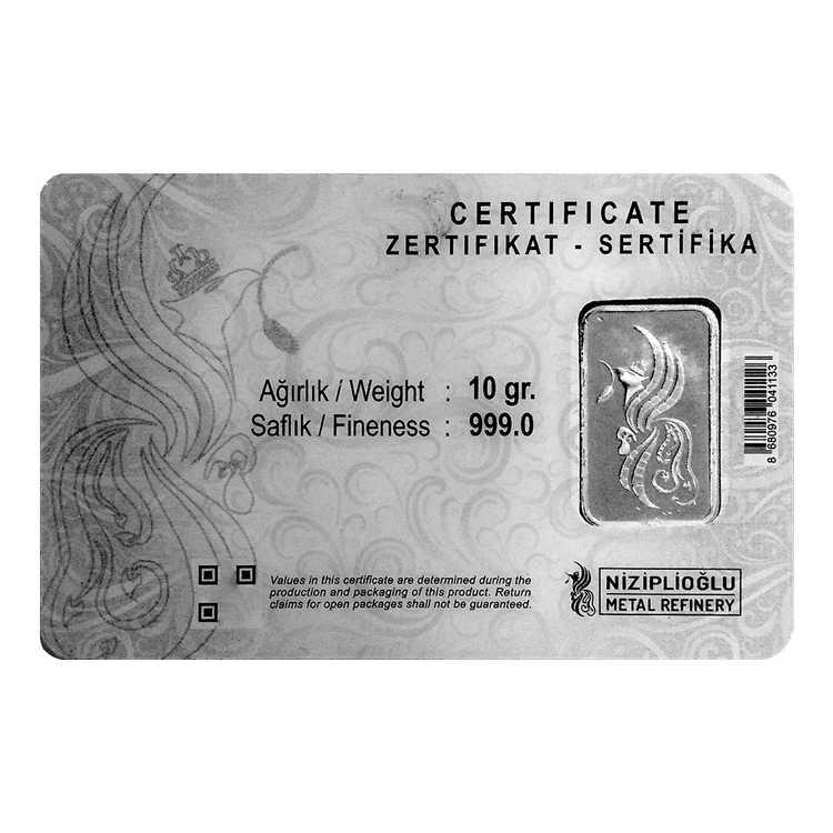 شمش نقره 10 گرمی NZP عیار 999 – نقره خالص اصل