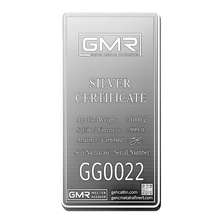 شمش نقره ۱ کیلوگرمی جی ام آر ترکیه (GMR) با عیار 999.0 ریختهگری