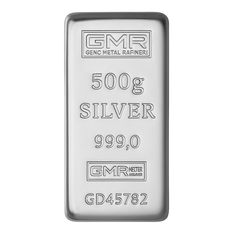 شمش نقره 500 گرمی جی ام آر ترکیه (GMR) با عیار 999.0 ریختهگری