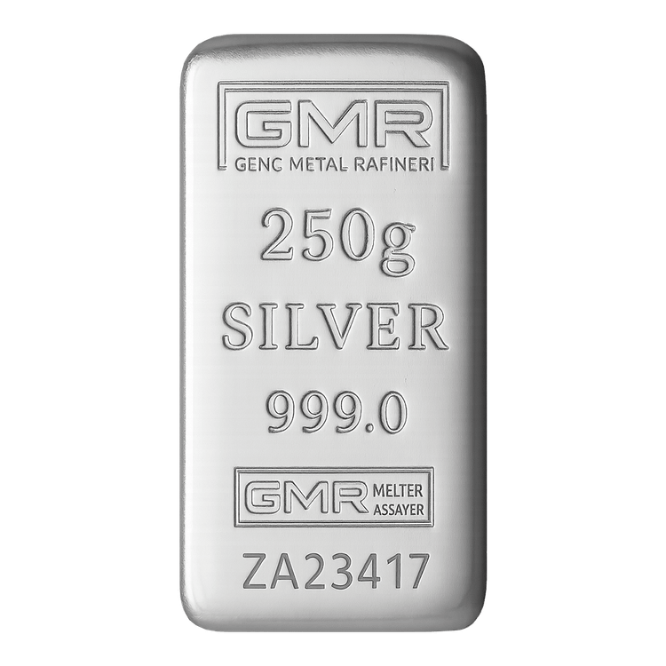 شمش نقره 250 گرمی جی ام آر ترکیه (GMR) با عیار 999.0 ریختهگری