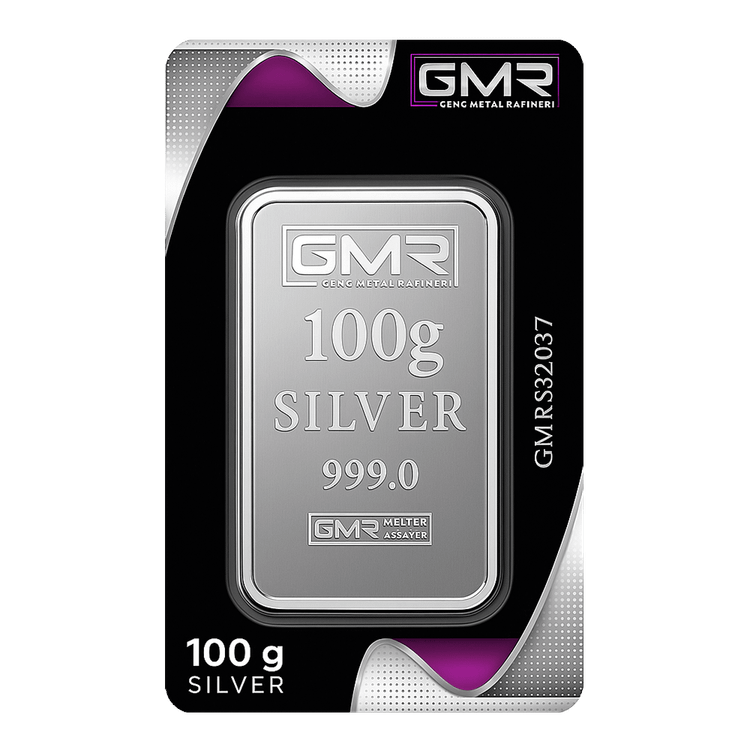 شمش نقره 100 گرمی جی ام آر ترکیه (GMR) با عیار 999.0 ریختهگری
