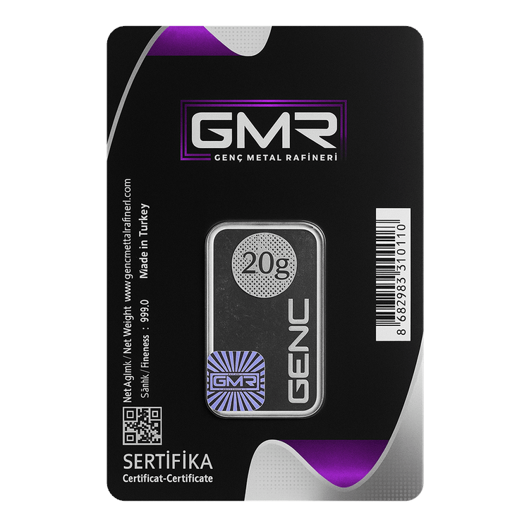 شمش نقره 20 گرمی جی ام آر ترکیه (GMR) با عیار 999.0