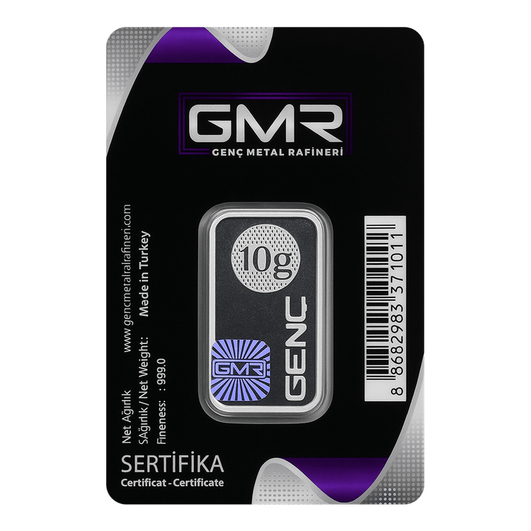شمش نقره 10 گرمی جی ام آر ترکیه (GMR) با عیار 999.0