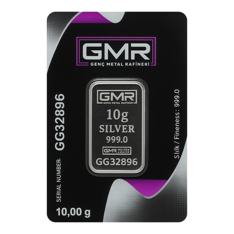شمش نقره 10 گرمی جی ام آر ترکیه (GMR) با عیار 999.0
