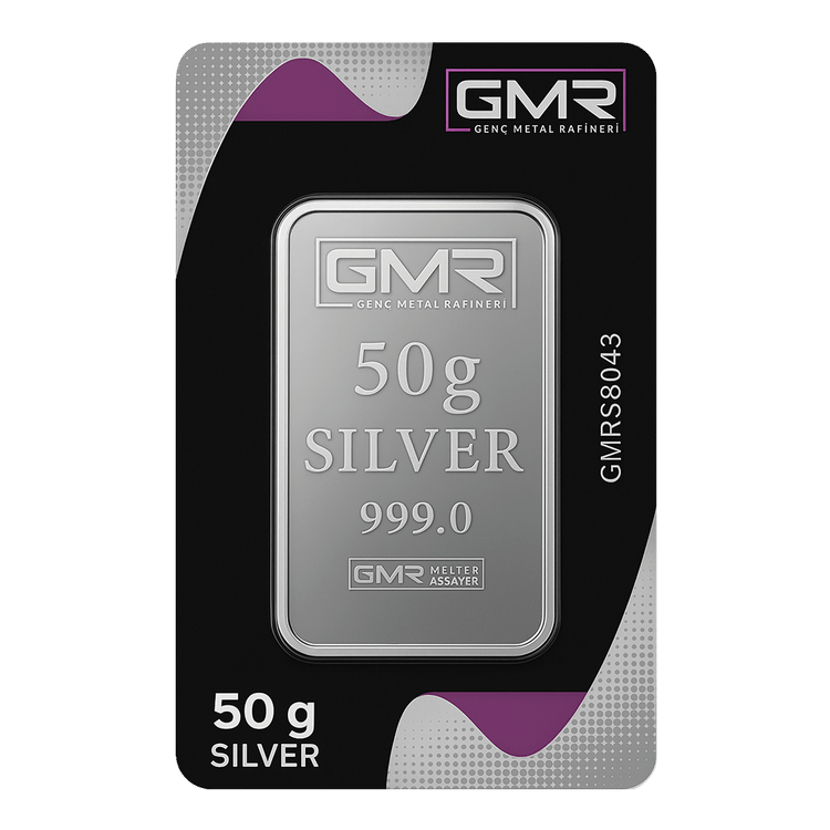 شمش نقره 50 گرمی جی ام آر ترکیه (GMR) با عیار 999.0
