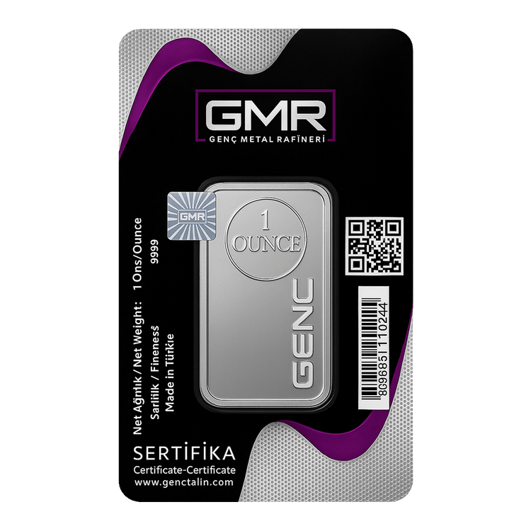 شمش نقره 1 اونسی جی ام آر ترکیه (GMR) با عیار 999.0