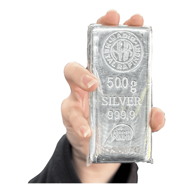 شمش نقره نادیر. ندیر 500 گرمی ، نیم کیلویی عیار 999.9 نادیر ترکیه برند ندیر (Nadir Metal)