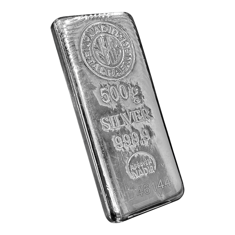 شمش نقره نادیر. ندیر 500 گرمی ، نیم کیلویی عیار 999.9 نادیر ترکیه برند ندیر (Nadir Metal)
