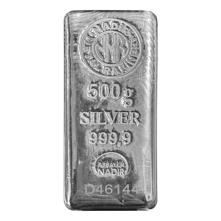 شمش نقره نادیر. ندیر 500 گرمی ، نیم کیلویی عیار 999.9 نادیر ترکیه برند ندیر (Nadir Metal)