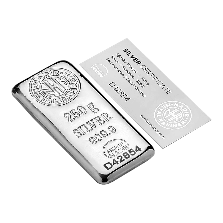 شمش نقره نادیر ، ندیر 250 گرمی عیار 999.9 نادیر،ندیر ترکیه (Nadir Metal)