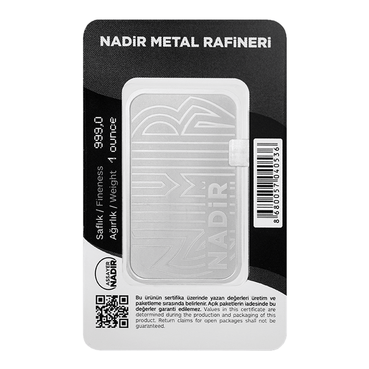 شمش نقره 1 اونسی عیار 999 نادیر ترکیه (Nadir Metal)