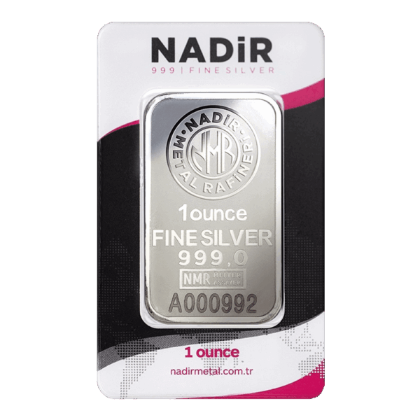 شمش نقره 1 اونسی عیار 999 نادیر ترکیه (Nadir Metal)