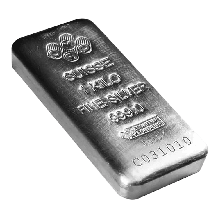شمش نقره ۱ کیلوگرمی عیار 999.0 پمپ سوئیس (PAMP) ریختهگری