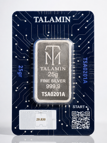 شمش نقره 25 گرمی عیار 999.9 طلامین (TM) لایسنس امارات
