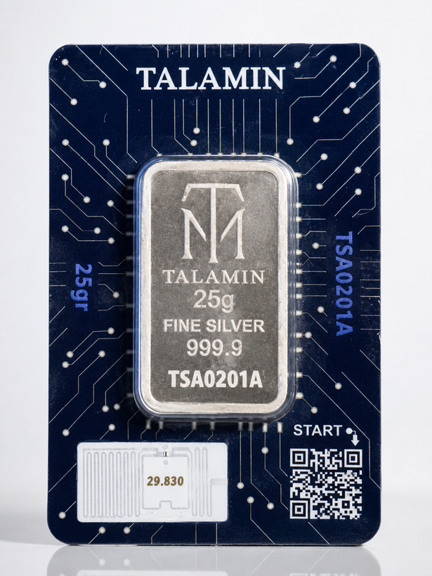 شمش نقره 25 گرمی عیار 999.9 طلامین (TM) لایسنس امارات