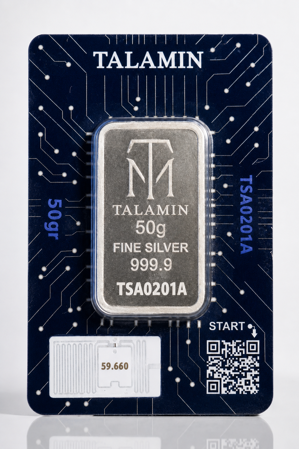 شمش نقره 50 گرمی عیار 999.9 طلامین (TM) لایسنس امارات