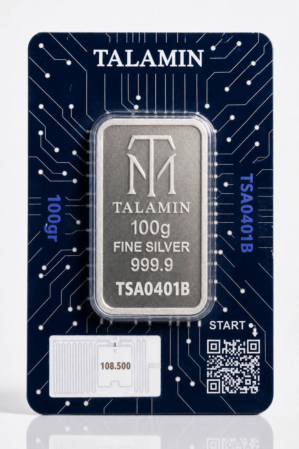 شمش نقره 100 گرمی عیار 999.9 طلامین (TM) لایسنس امارات