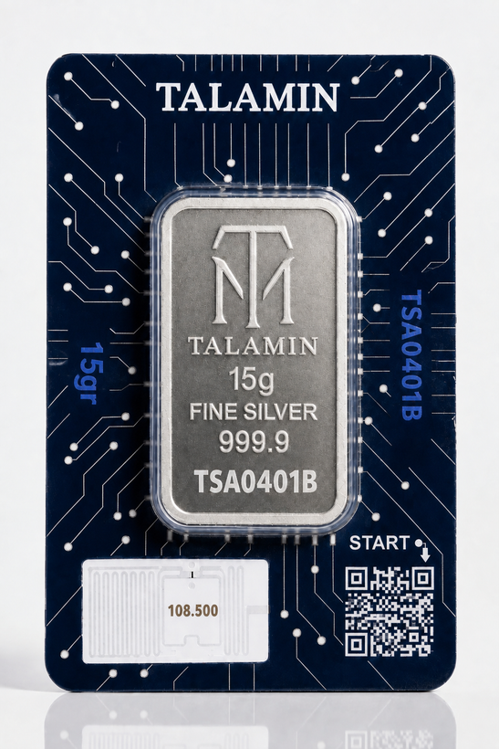 شمش نقره 15 گرمی طلامین TM امارات | عیار 999.9 اصل