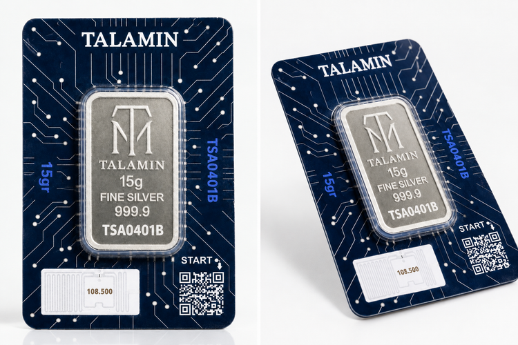 شمش نقره 15 گرمی طلامین TM امارات | عیار 999.9 اصل