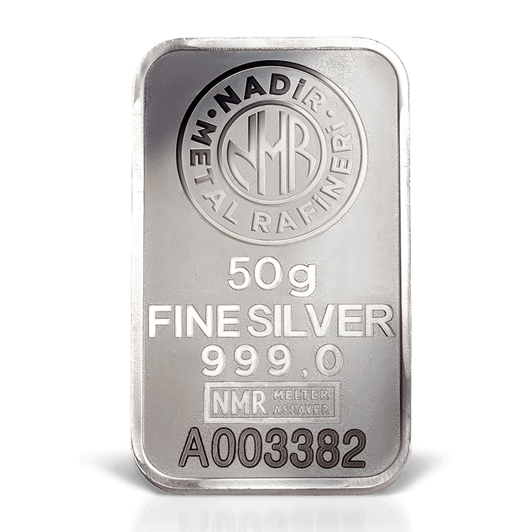 شمش نقره ترکیهای ندیر 50 گرمی NADIR عیار 999.9 – نقره فوق خالص