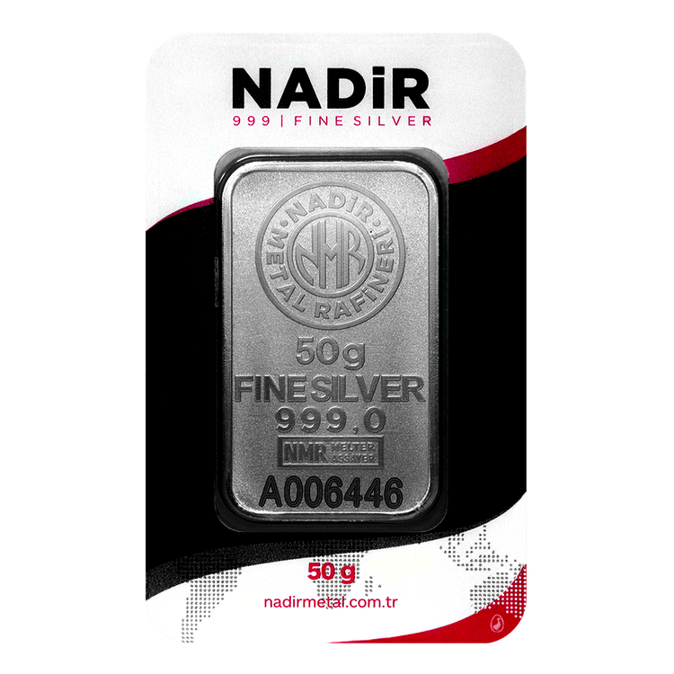 شمش نقره ترکیهای ندیر 50 گرمی NADIR عیار 999.9 – نقره فوق خالص