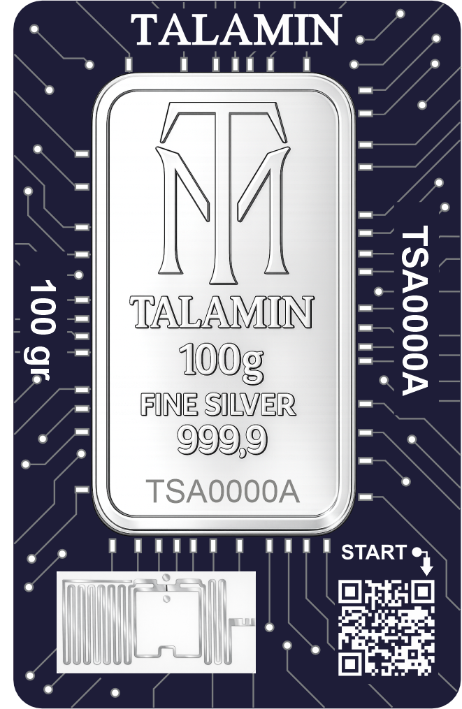 شمش نقره 100 گرمی عیار 999.9 طلامین (TM) لایسنس امارات