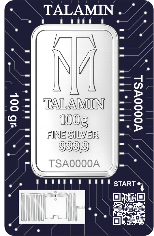 شمش نقره 100 گرمی عیار 999.9 طلامین (TM) لایسنس امارات